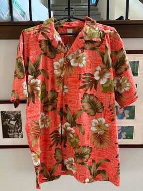 Men's Tropical Coral Floral Camp-Collar Button-Down Shirt